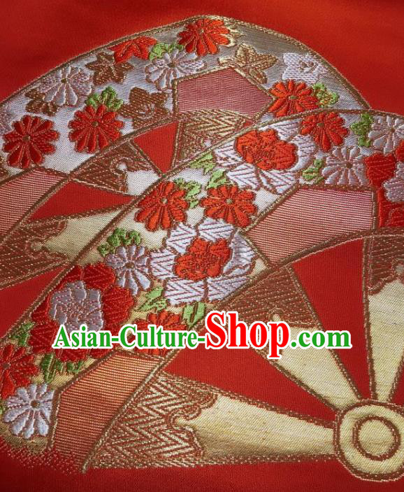 Japanese Nagoya Traditional Embroidered Orange Brocade Waistband Japan Kimono Yukata Belt for Women