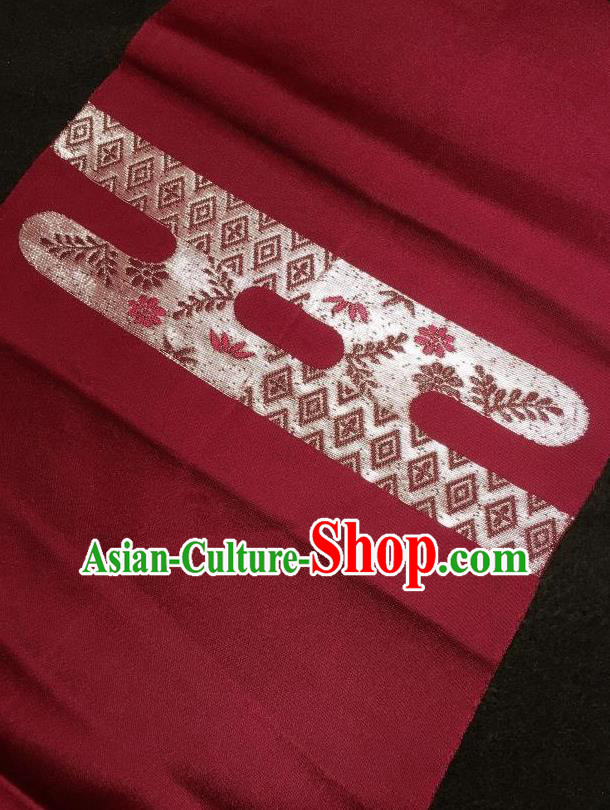 Japanese Nagoya Traditional Embroidered Wine Red Brocade Waistband Japan Kimono Yukata Belt for Women