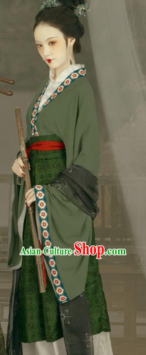 Chinese Song Dynasty Noble Dame Green Hanfu Dress Ancient Replica Costumes and Headpiece for Women