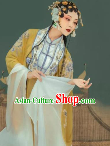 Traditional Chinese Beijing Opera Diva Yellow Hanfu Dress Ancient Noble Lady Replica Costumes for Women