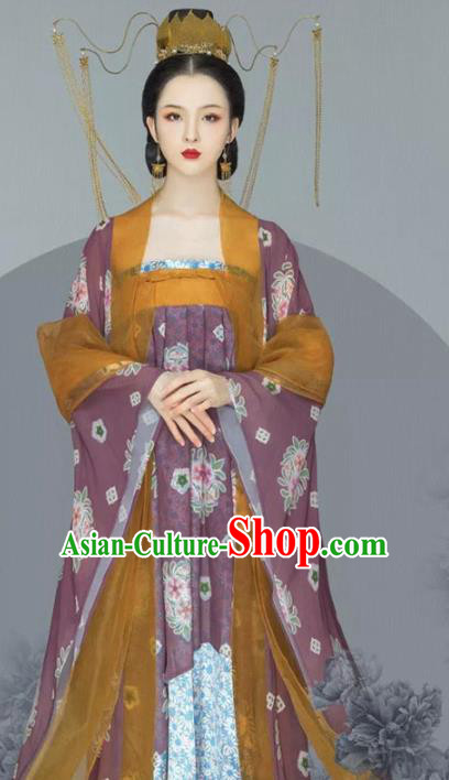 Traditional Chinese Tang Dynasty Imperial Consort Hanfu Dress Ancient Noble Lady Replica Costumes and Headpiece for Women