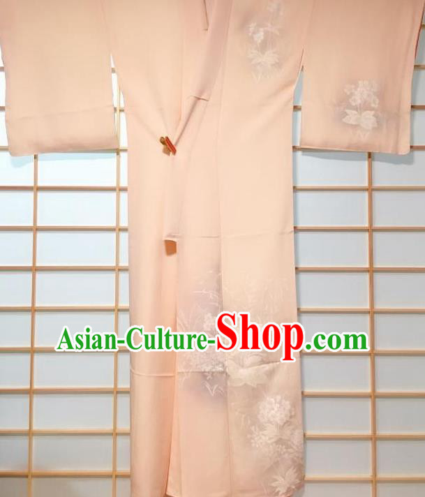 Japanese Classical Embroidered Sakura White Silk Tsukesage Kimono Japan Traditional Yukata Dress Costume for Women