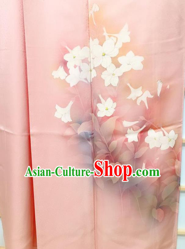 Japanese Classical Printing Mangnolia Pink Tsukesage Kimono Japan Traditional Yukata Dress Costume for Women