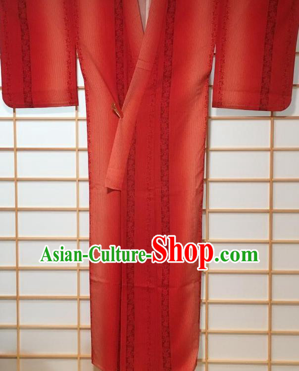 Japanese Classical Pattern Red Edo Komon Kimono Japan Traditional Yukata Dress Costume for Women