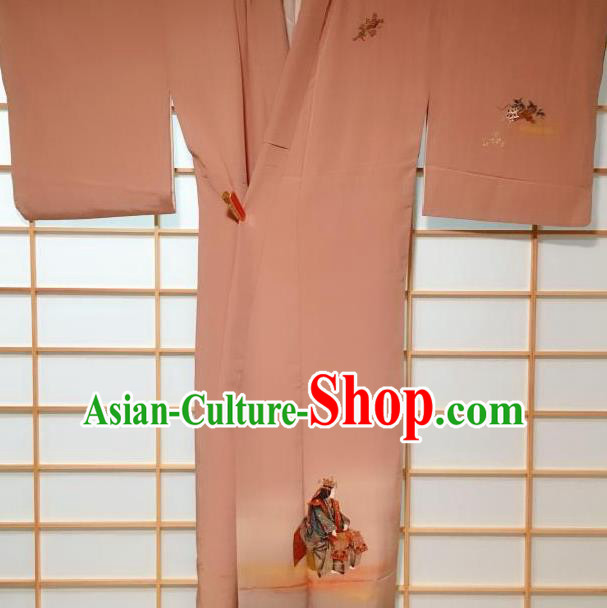 Japanese Classical Pattern Rust Red Tsukesage Kimono Japan Traditional Yukata Dress Costume for Women