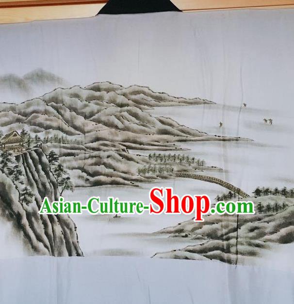 Traditional Japanese Landscape Pattern Navy Hanten Kimono Japan Yukata Costume for Men