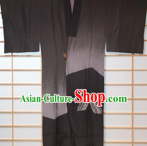 Traditional Japanese Horse Pattern Black Hanten Kimono Japan Yukata Costume for Men