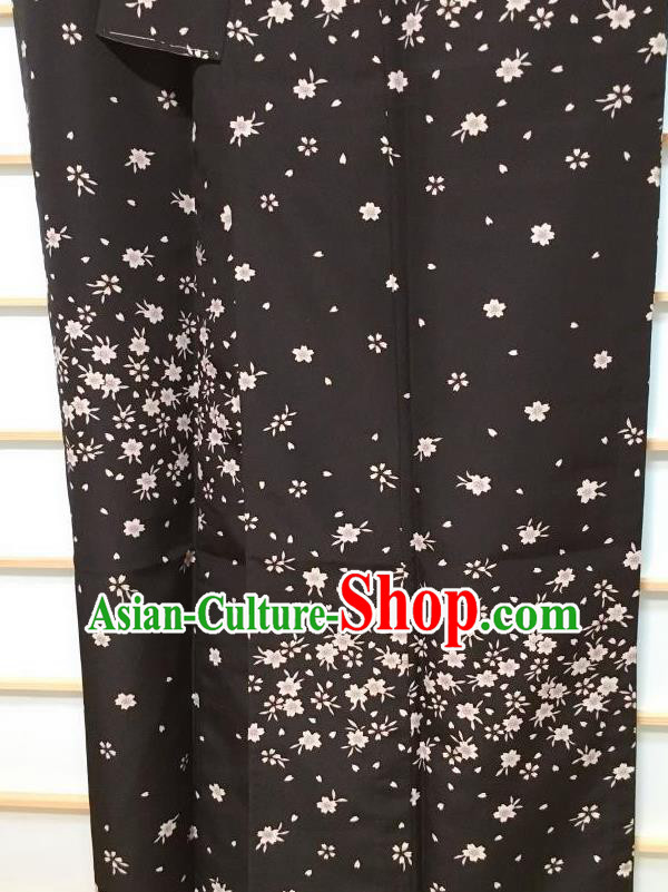 Japanese Classical Sakura Pattern Black Kimono Japan Traditional Yukata Dress Costume for Women
