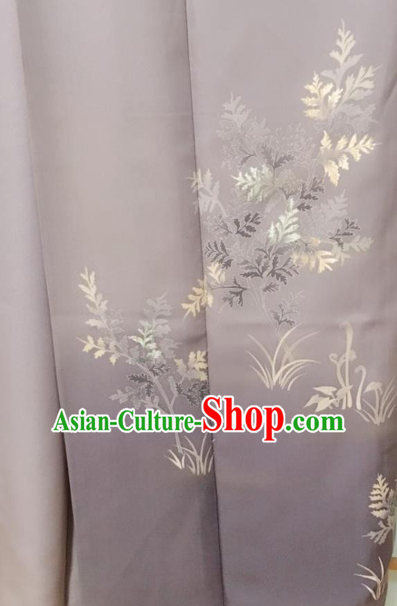 Japanese Classical Embroidered Grey Tsukesage Kimono Japan Traditional Yukata Dress Costume for Women