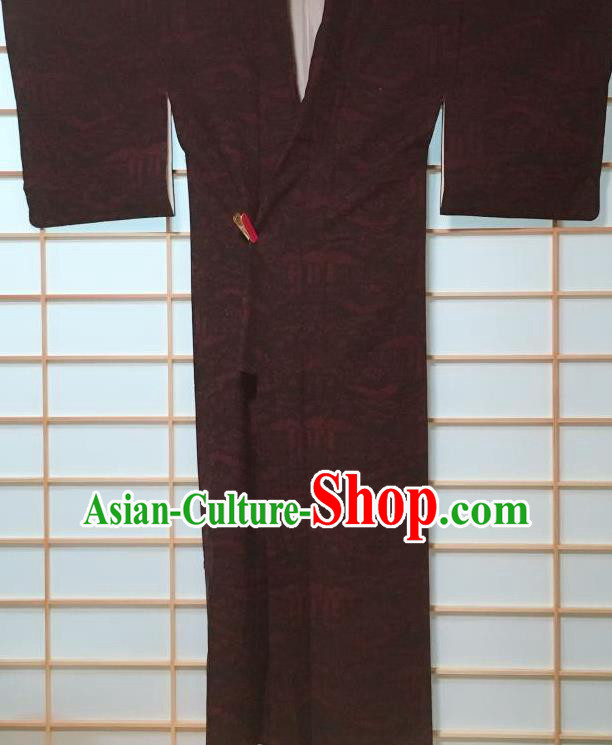 Japanese Classical Pattern Black Kimono Japan Traditional Yukata Dress Costume for Women