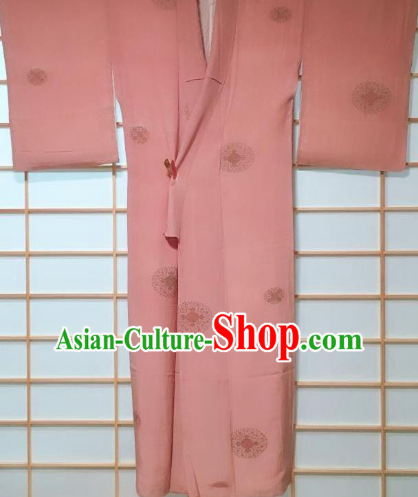 Japanese Classical Round Pattern Pink Kimono Japan Traditional Yukata Dress Costume for Women