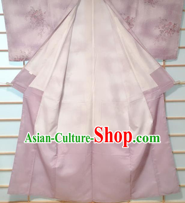 Japanese Classical Peony Pattern Lilac Kimono Japan Traditional Yukata Dress Costume for Women