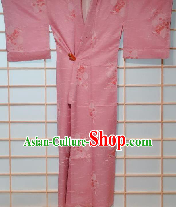 Japanese Classical Chrysanthemum Pattern Deep Pink Kimono Japan Traditional Yukata Dress Costume for Women