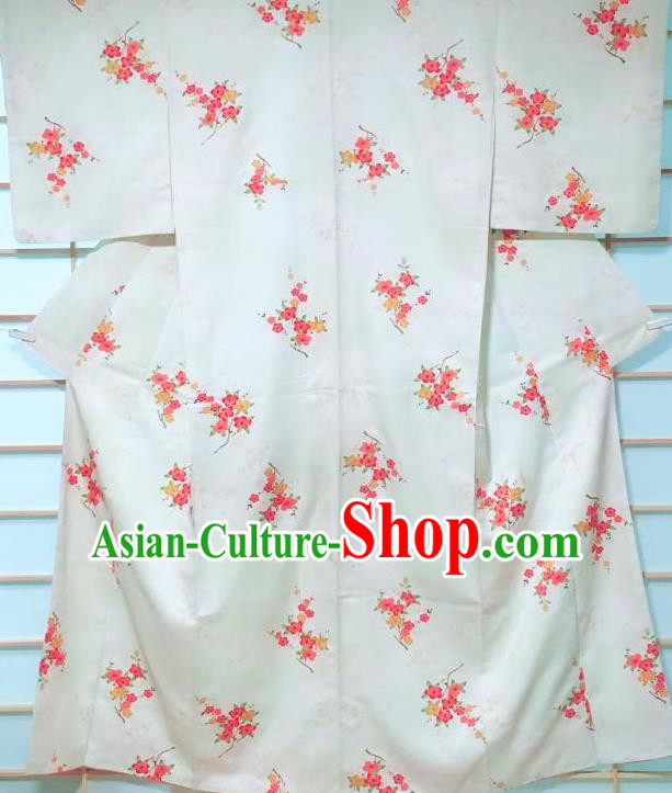 Japanese Classical Plum Blossom Pattern White Kimono Japan Traditional Yukata Dress Costume for Women