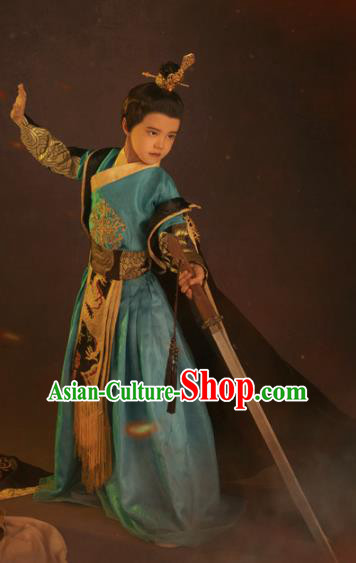 Chinese Ancient Drama Children Prince Clothing Traditional Han Dynasty Swordsman Replica Costumes for Kids