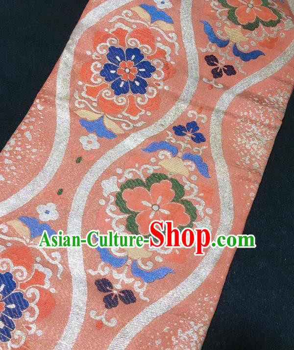 Japanese Nagoya Traditional Rosette Pattern Orange Brocade Waistband Japan Kimono Yukata Belt for Women