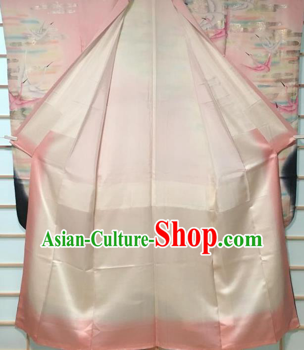 Traditional Japanese Pink Furisode Kimono Japan Classical Cloud Crane Pattern Yukata Dress Costume for Women