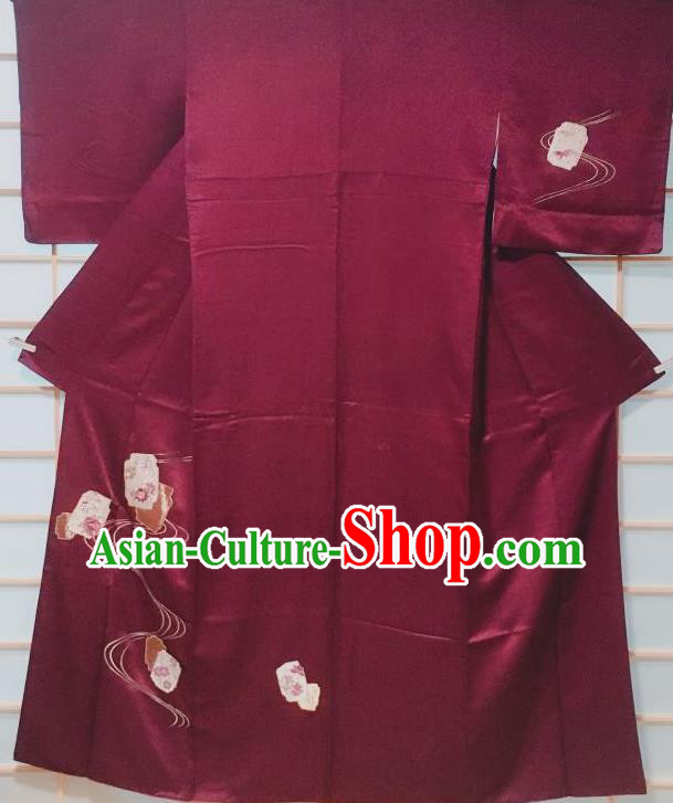 Traditional Japanese Purple Tsukesage Kimono Japan Classical Embroidered Peony Pattern Yukata Dress Costume for Women