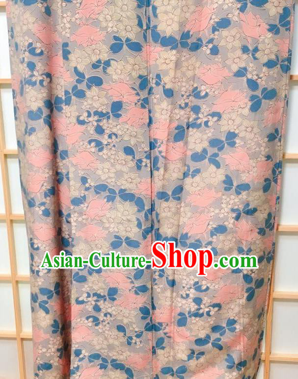 Traditional Japanese Grey Kimono Japan Classical Roses Pattern Yukata Dress Costume for Women