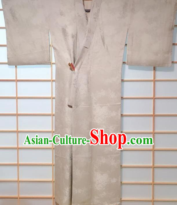 Traditional Japanese Light Grey Tsukesage Kimono Japan Classical Tree Pattern Yukata Dress Costume for Women