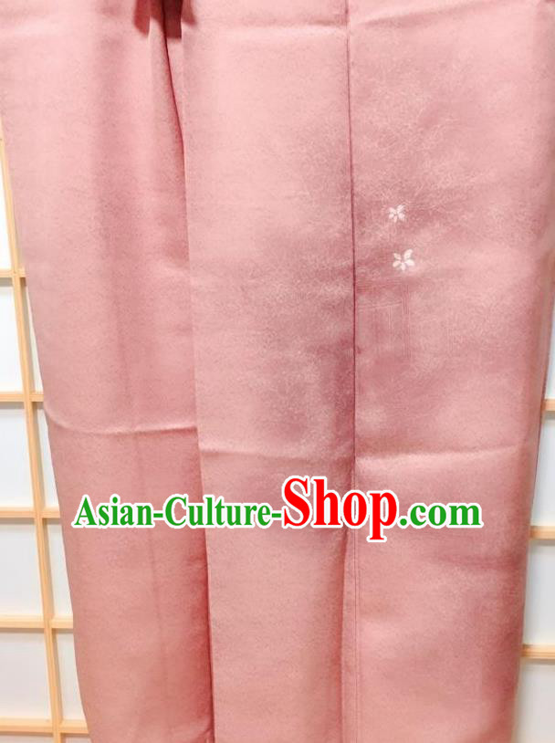 Traditional Japanese Pink Silk Tsukesage Kimono Japan Classical Pattern Yukata Dress Costume for Women