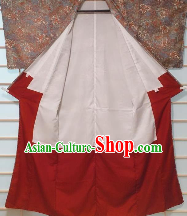 Traditional Japanese Brown Kimono Japan Classical Waves Pattern Yukata Dress Costume for Women