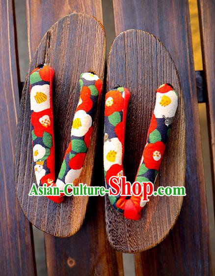 Traditional Japanese Opal Pattern Navy Geta Slippers Asian Japan Clogs Shoes for Women