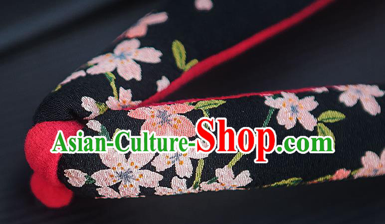 Traditional Japanese Sakura Pattern Black Slippers Geta Asian Japan Clogs Zori Shoes for Women