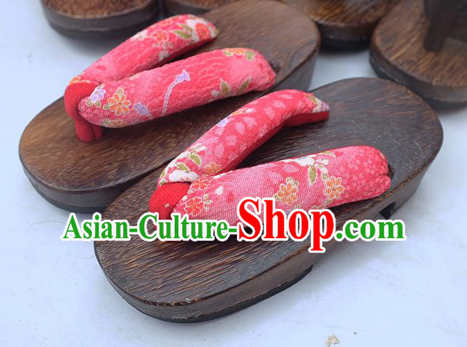 Traditional Japanese Sakura Pattern Pink Slippers Geta Asian Japan Clogs Zori Shoes for Women