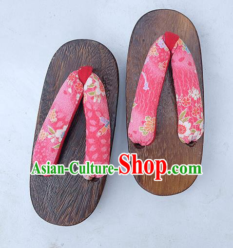 Traditional Japanese Sakura Pattern Pink Slippers Geta Asian Japan Clogs Zori Shoes for Women