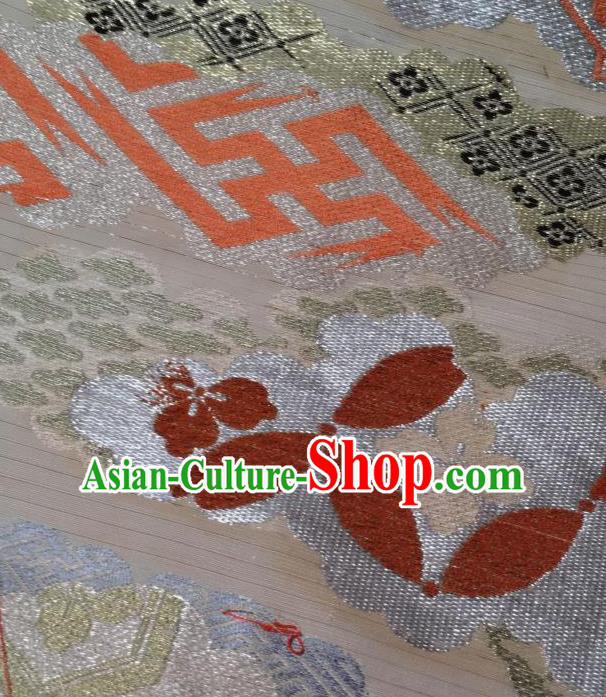 Japanese Traditional Embroidered Pattern White Brocade Waistband Japan Kimono Yukata Belt for Women