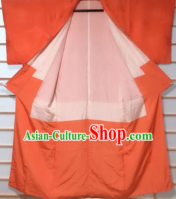Traditional Japanese Orange Iromuji Kimono Japan Classical Pattern Yukata Dress Costume for Women