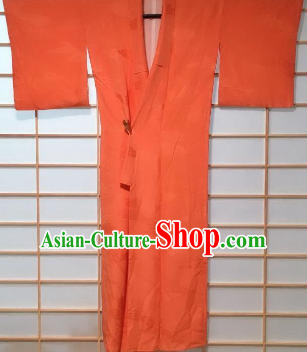 Traditional Japanese Orange Iromuji Kimono Japan Classical Pattern Yukata Dress Costume for Women