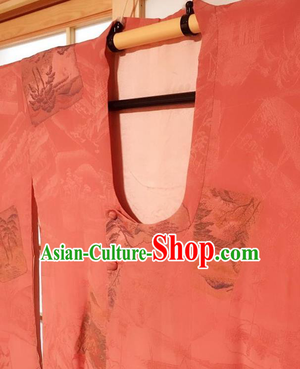 Japanese Traditional Pattern Orange Haori Jacket Japan Kimono Overcoat Costume for Women