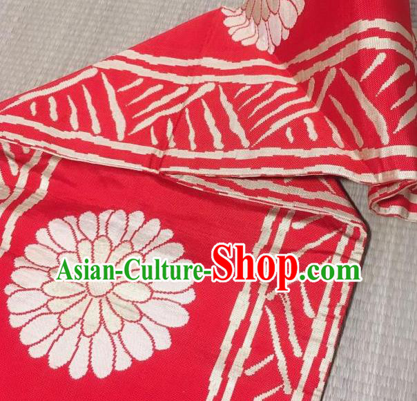 Japanese Nagoya Traditional Chrysanthemum Pattern Red Brocade Waistband Japan Kimono Yukata Belt for Women