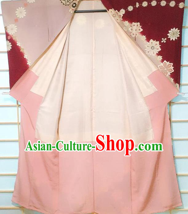 Traditional Japanese Printing Pink Furisode Kimono Japan Classical Sakura Pattern Yukata Dress Costume for Women