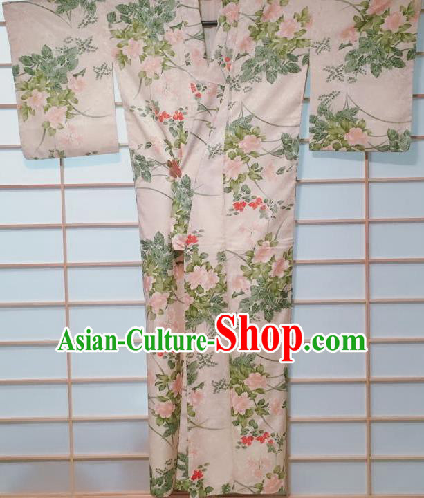 Traditional Japanese Pink Kimono Japan Classical Peony Pattern Yukata Dress Costume for Women