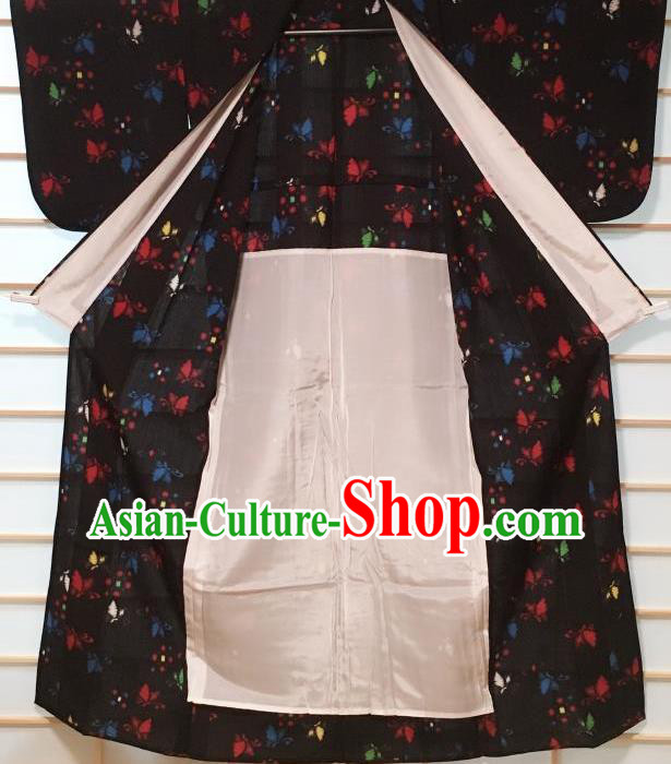 Traditional Japanese Black Kimono Japan Classical Butterfly Pattern Yukata Dress Costume for Women