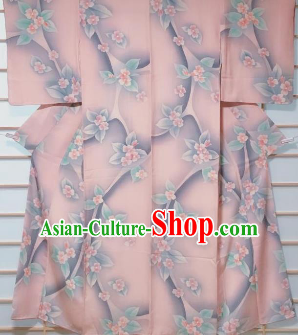 Traditional Japanese Pink Kimono Japan Classical Flowers Pattern Yukata Dress Costume for Women