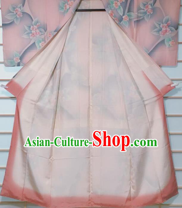 Traditional Japanese Pink Kimono Japan Classical Flowers Pattern Yukata Dress Costume for Women