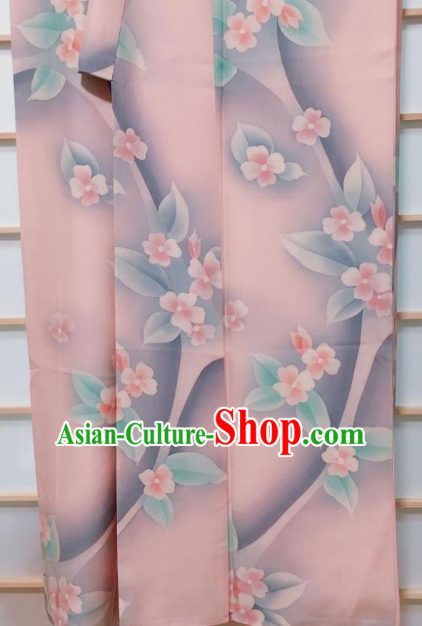 Traditional Japanese Pink Kimono Japan Classical Flowers Pattern Yukata Dress Costume for Women