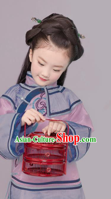 Chinese Ancient Patrician Children Pink Hanfu Dress Traditional Qing Dynasty Princess Replica Costumes for Kids