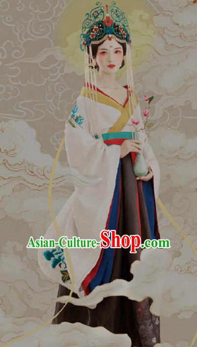 Chinese Ancient Goddess White Hanfu Dress Traditional Tang Dynasty Imperial Consort Replica Costumes for Women