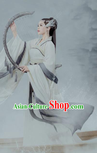 Chinese Ancient Fairy Princess White Hanfu Dress Traditional Tang Dynasty Infanta Replica Costumes for Women