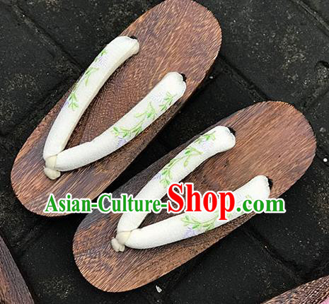 Traditional Japanese Classical Wicker Pattern White Flip Flops Slippers Geta Asian Japan Clogs Shoes for Women