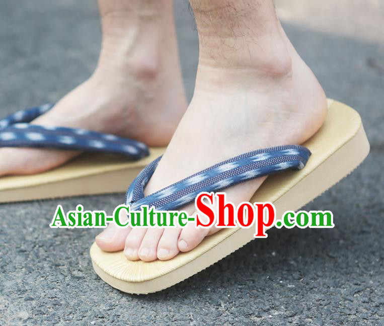 Traditional Japanese Blue Flip Flops Clogs Slippers Asian Japan Geta Shoes for Men