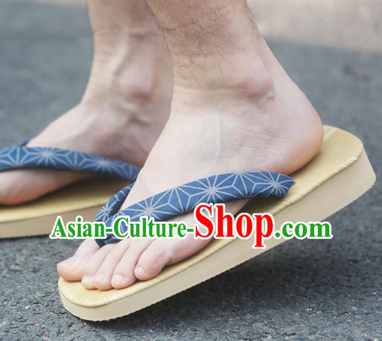 Traditional Japanese Snowflake Pattern Blue Flip Flops Clogs Slippers Asian Japan Geta Shoes for Men