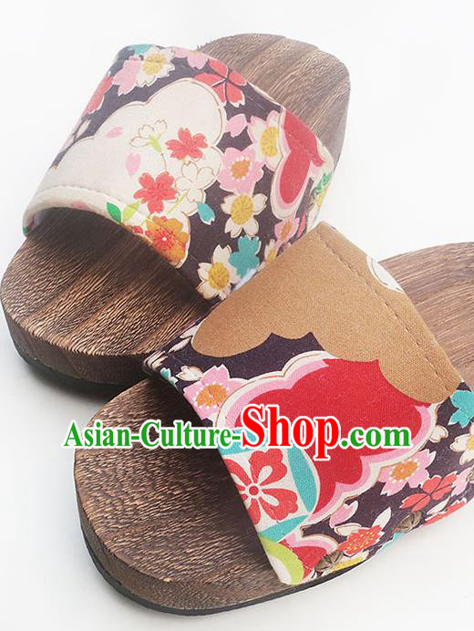Traditional Japanese Classical Purple Clogs Wood Slippers Asian Japan Geta Shoes for Women
