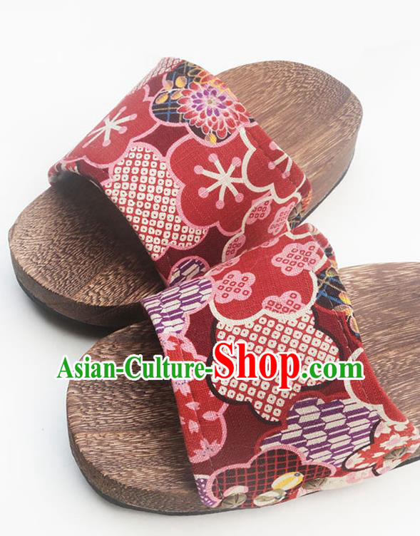 Traditional Japanese Classical Red Clogs Wood Slippers Asian Japan Geta Shoes for Women