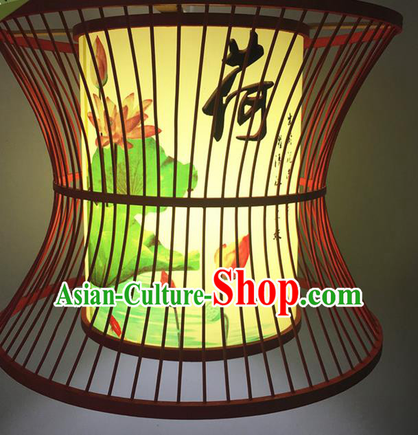 Traditional Chinese Printing Lotus Bamboo Art Hanging Lanterns Handmade Lantern Scaldfish Lamp
